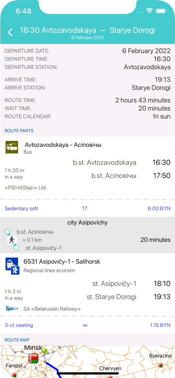 Screen with route information
